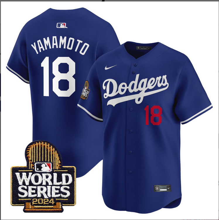 Men MLB Los Angeles Dodgers #18 Yamamoto blue 2024 World Series Champions Patch Limited Jersey20241105 style 1->los angeles dodgers->MLB Jersey